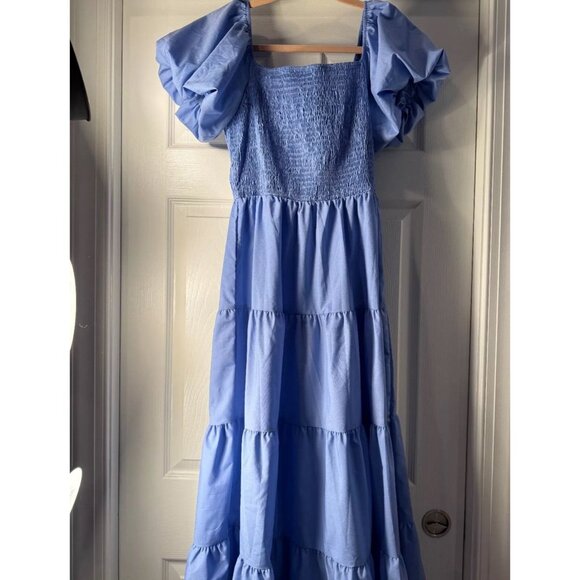 Women's Puffy Short Sleeve Square Neck Smocked Tiered Ruffle Dress - Picture 1 of 2
